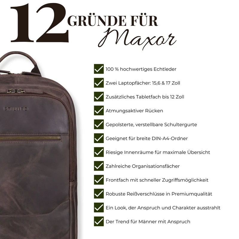 "Maxor" XL Business Rucksack Herren Leder