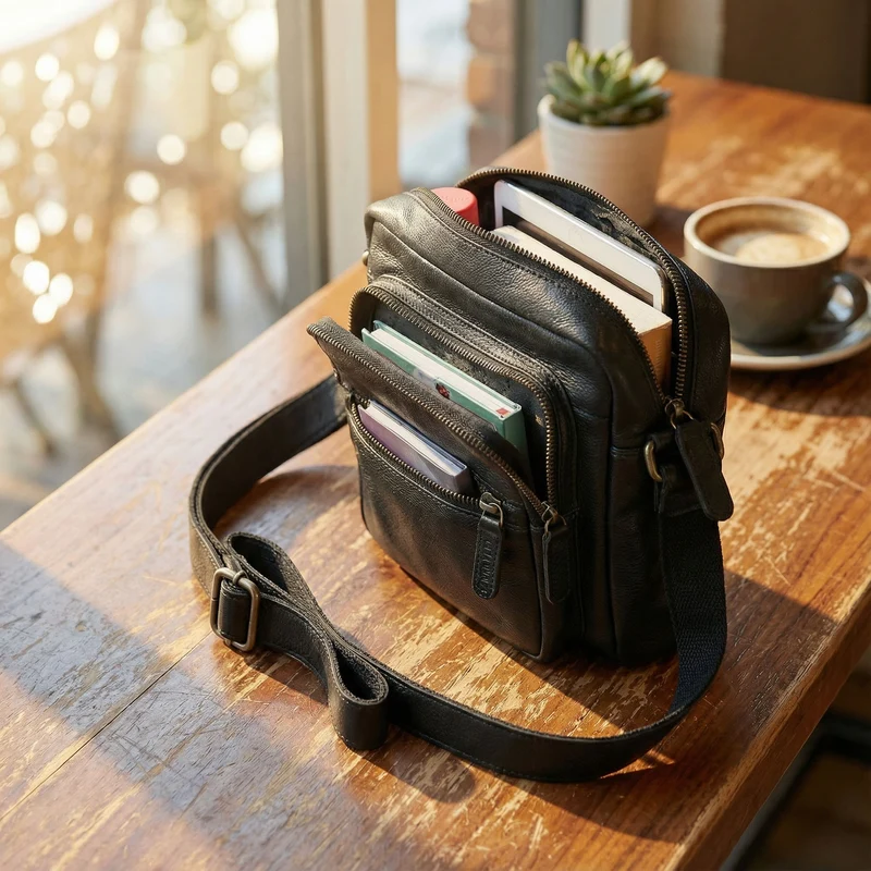"Rayo" Kleine Echtleder Herrenhandtasche zum Umhängen