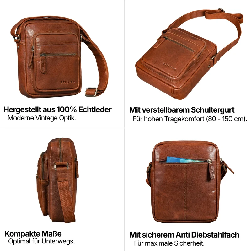 "Rayo" Kleine Echtleder Herrenhandtasche zum Umhängen