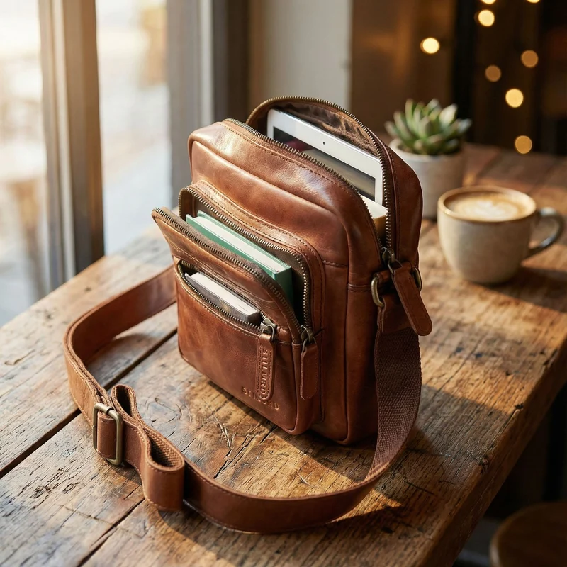 "Rayo" Kleine Echtleder Herrenhandtasche zum Umhängen