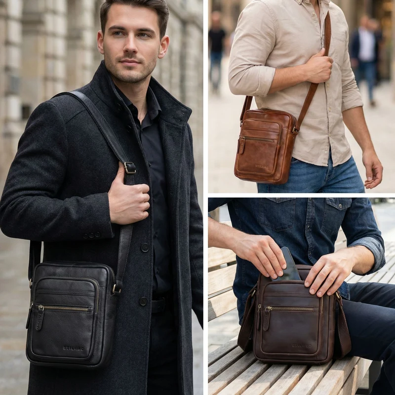 "Rayo" Kleine Echtleder Herrenhandtasche zum Umhängen