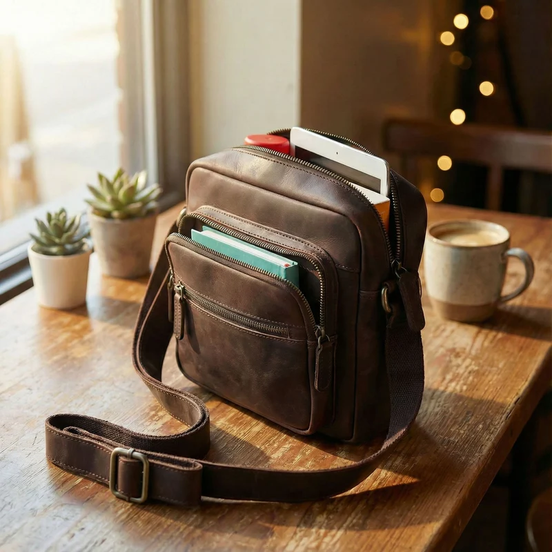 "Rayo" Kleine Echtleder Herrenhandtasche zum Umhängen