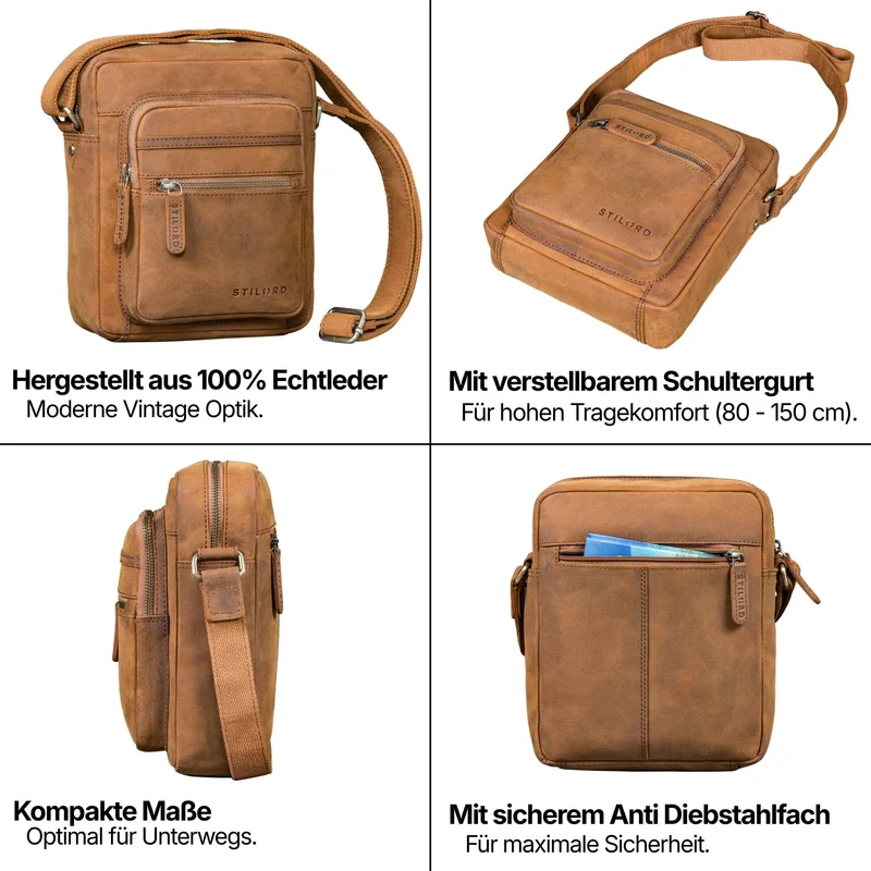 "Rayo" Kleine Echtleder Herrenhandtasche zum Umhängen