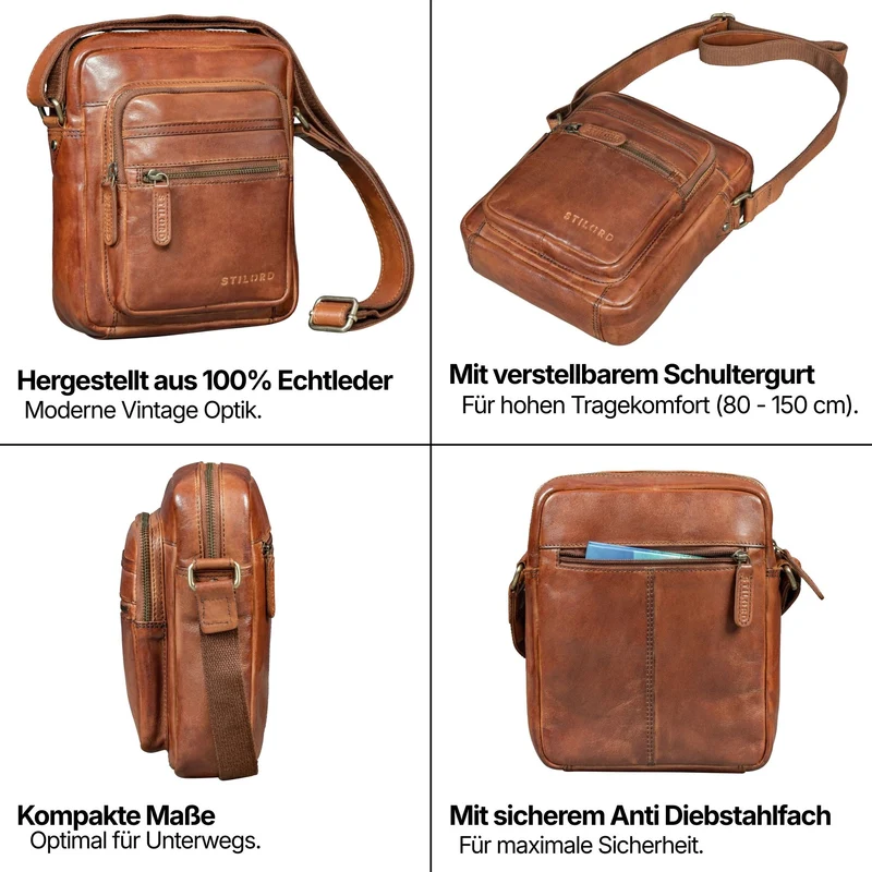"Rayo" Kleine Echtleder Herrenhandtasche zum Umhängen