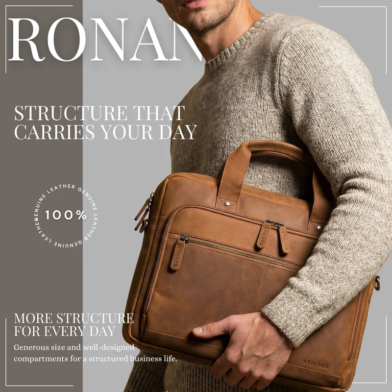 "Ronan" Premium Business Aktentasche Herren Leder Groß 16 Zoll