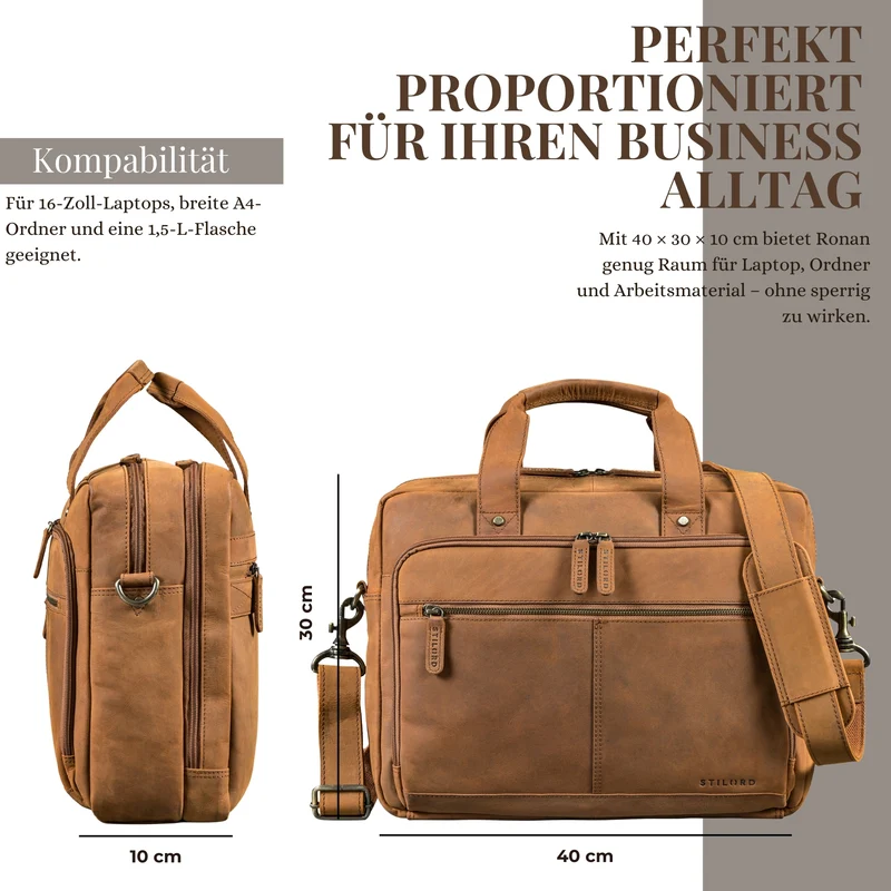 "Ronan" Premium Business Aktentasche Herren Leder Groß 16 Zoll
