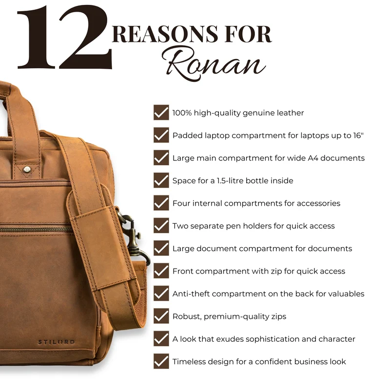 "Ronan" Premium Business Aktentasche Herren Leder Groß 16 Zoll