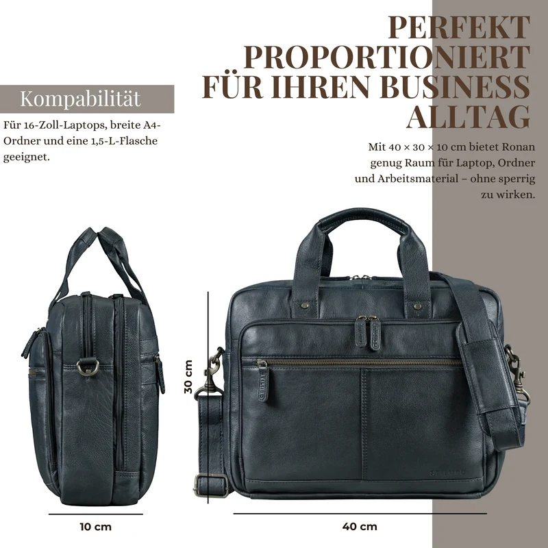 "Ronan" Premium Business Aktentasche Herren Leder Groß 16 Zoll