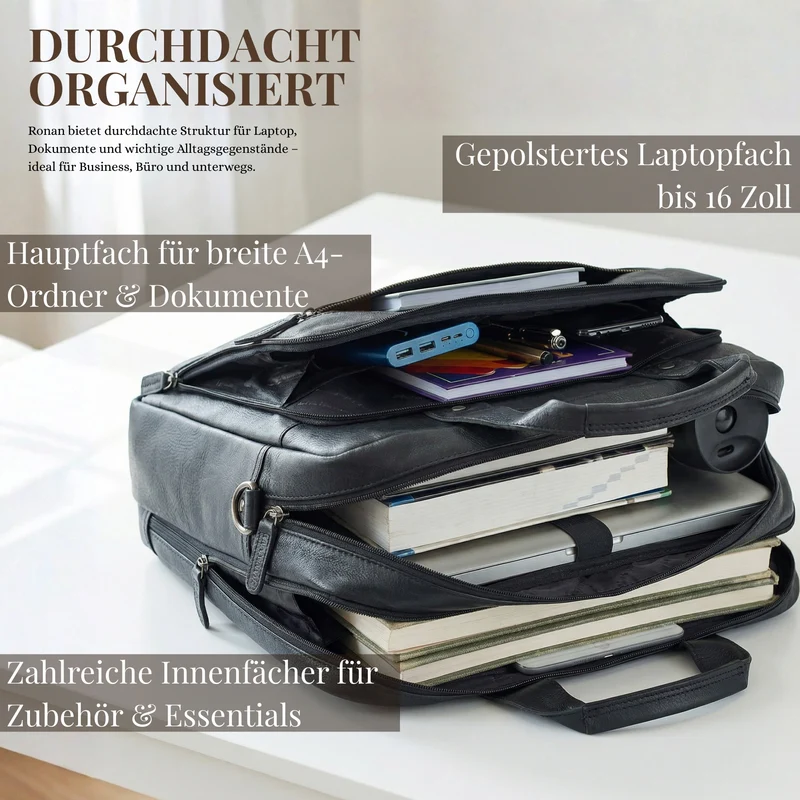"Ronan" Premium Business Aktentasche Herren Leder Groß 16 Zoll