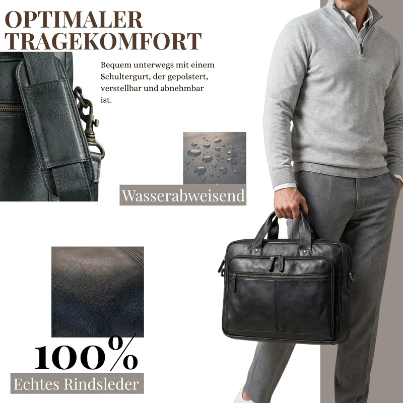 "Ronan" Premium Business Aktentasche Herren Leder Groß 16 Zoll