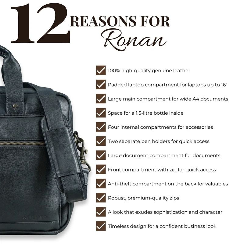 "Ronan" Premium Business Aktentasche Herren Leder Groß 16 Zoll