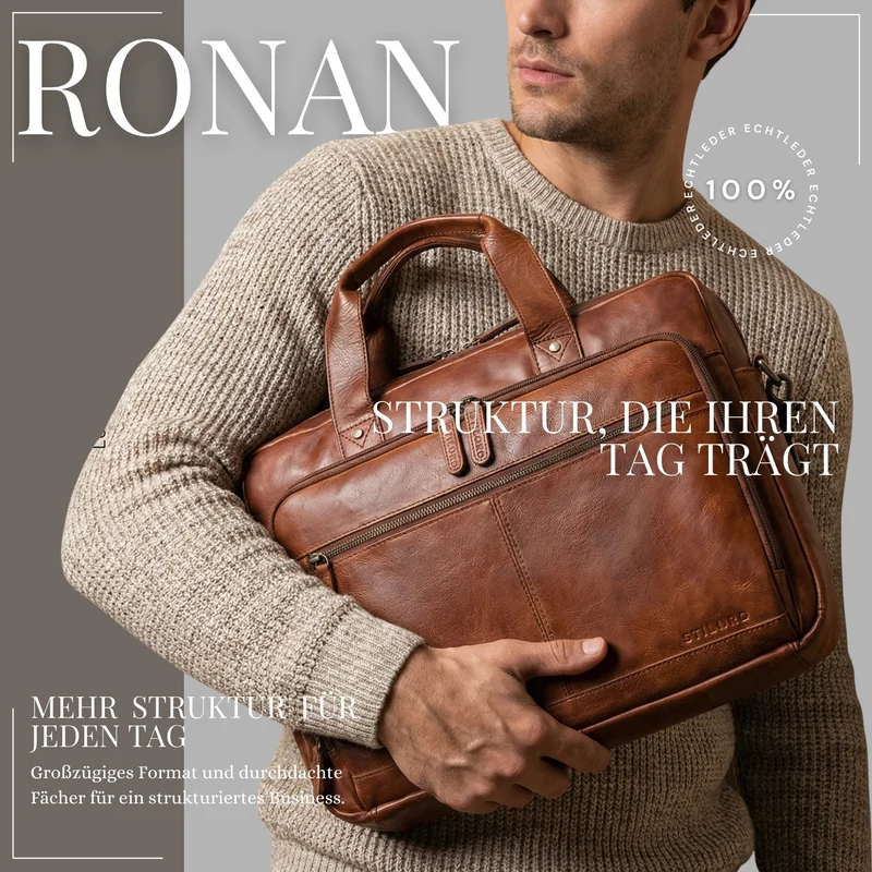 "Ronan" Premium Business Aktentasche Herren Leder Groß 16 Zoll