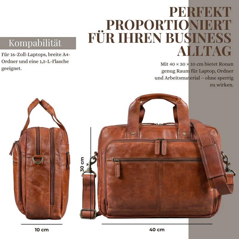 "Ronan" Premium Business Aktentasche Herren Leder Groß 16 Zoll