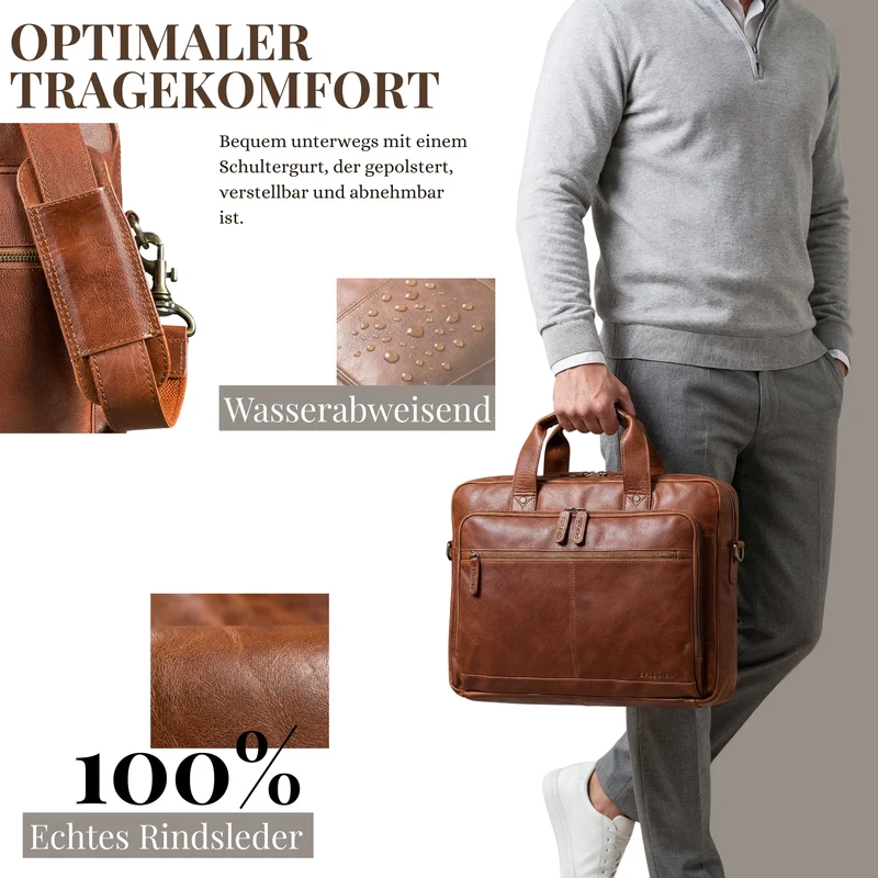 "Ronan" Premium Business Aktentasche Herren Leder Groß 16 Zoll