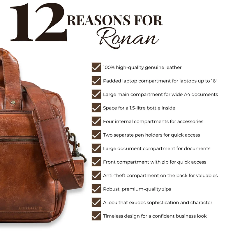 "Ronan" Premium Business Aktentasche Herren Leder Groß 16 Zoll