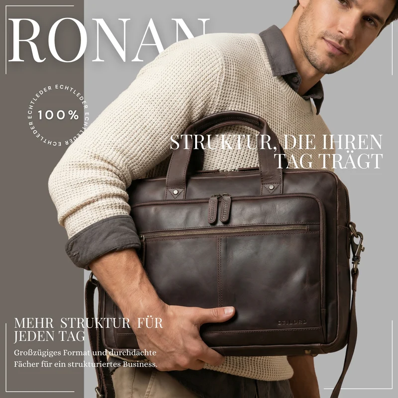 "Ronan" Premium Business Aktentasche Herren Leder Groß 16 Zoll