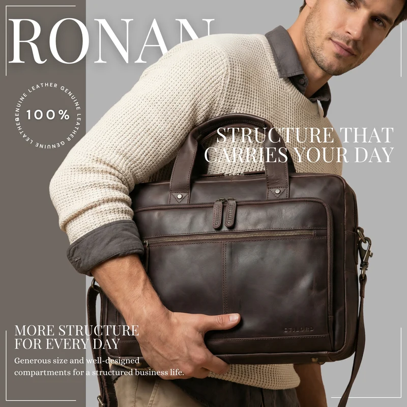 "Ronan" Premium Business Aktentasche Herren Leder Groß 16 Zoll