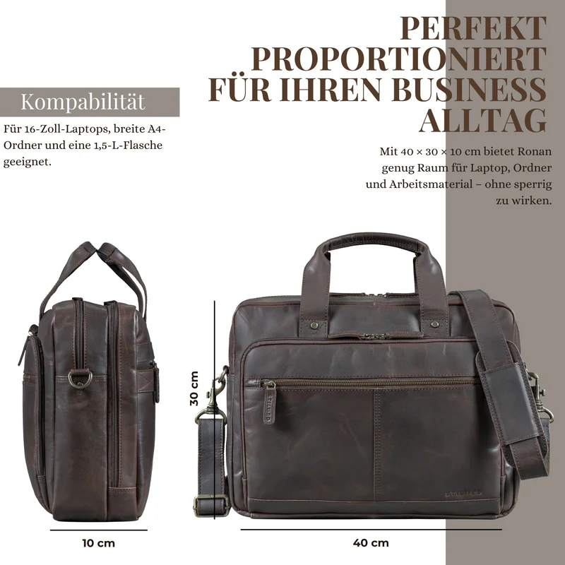 "Ronan" Premium Business Aktentasche Herren Leder Groß 16 Zoll