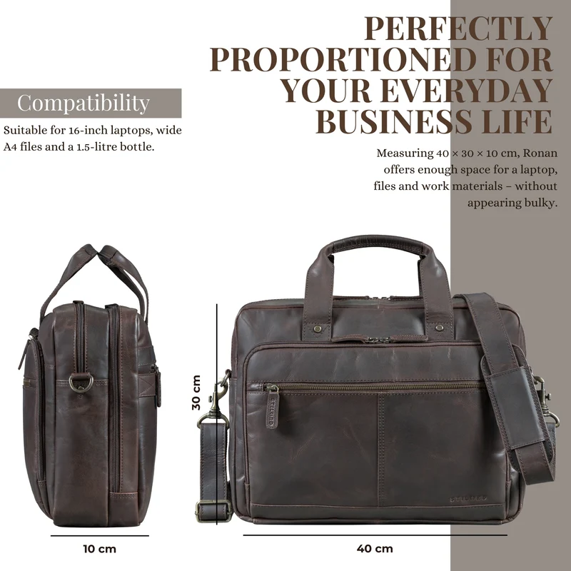 "Ronan" Premium Business Aktentasche Herren Leder Groß 16 Zoll