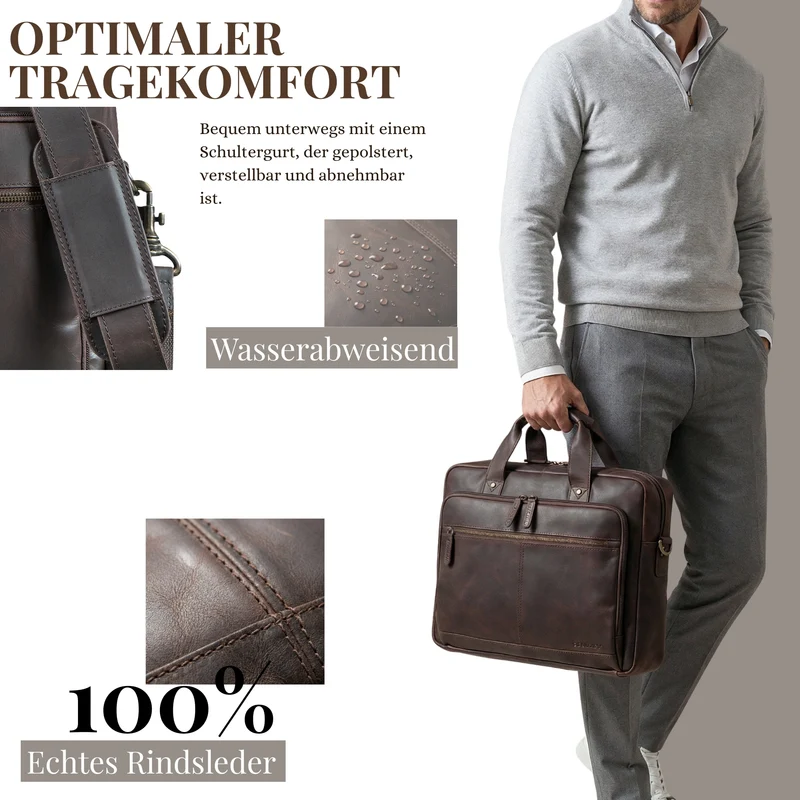"Ronan" Premium Business Aktentasche Herren Leder Groß 16 Zoll