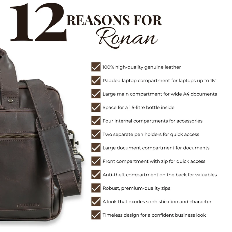 "Ronan" Premium Business Aktentasche Herren Leder Groß 16 Zoll