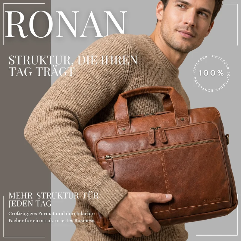 "Ronan" Premium Business Aktentasche Herren Leder Groß 16 Zoll