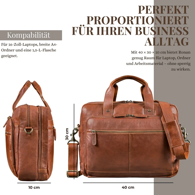 "Ronan" Premium Business Aktentasche Herren Leder Groß 16 Zoll