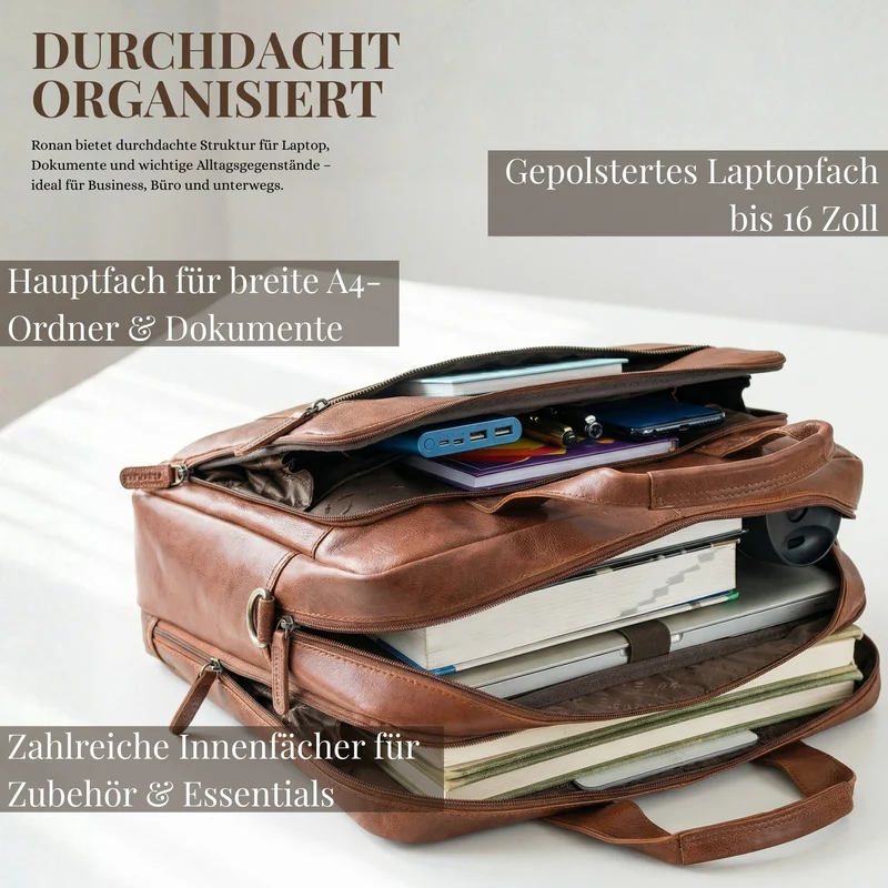 "Ronan" Premium Business Aktentasche Herren Leder Groß 16 Zoll