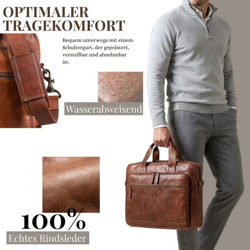 "Ronan" Premium Business Aktentasche Herren Leder Groß 16 Zoll