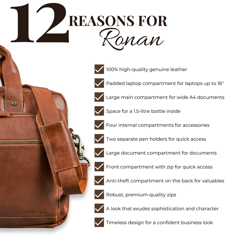 "Ronan" Premium Business Aktentasche Herren Leder Groß 16 Zoll