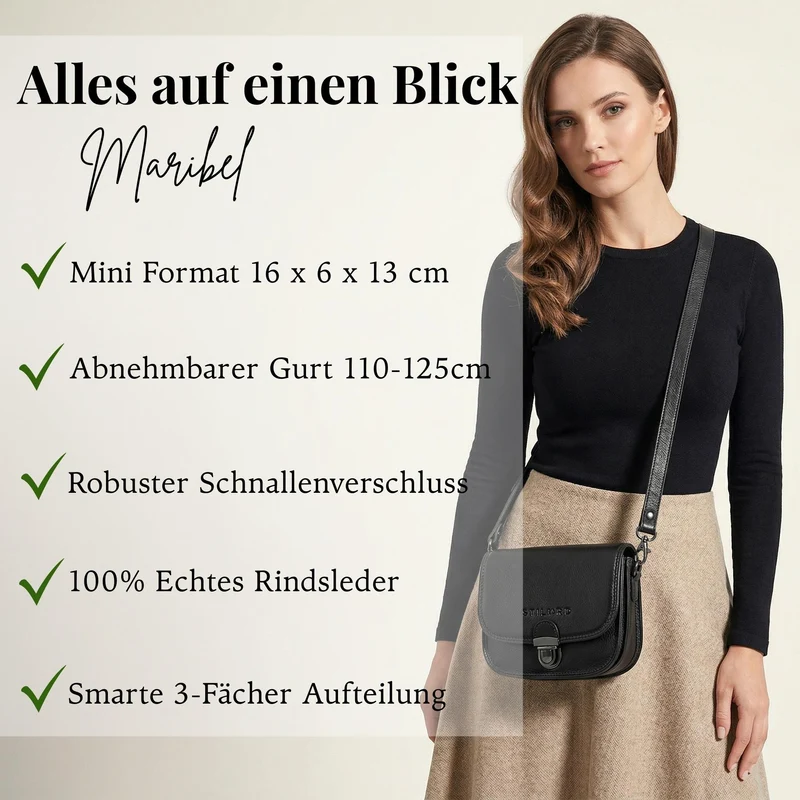 "Maribel" Mini Umhängetasche Damen Leder mit Abnehmbaren Gurt