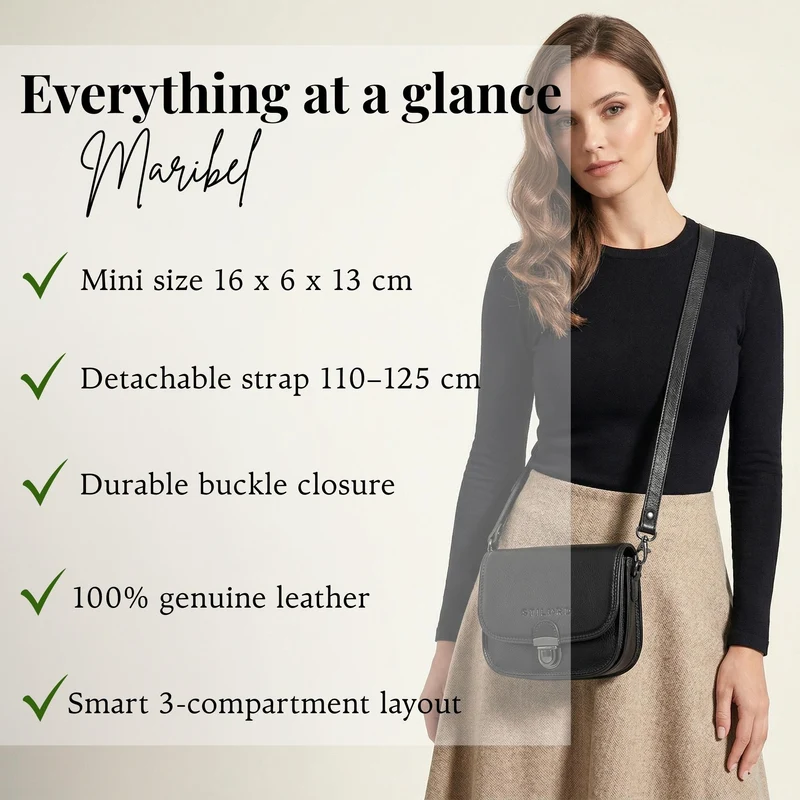 "Maribel" Mini Umhängetasche Damen Leder mit Abnehmbaren Gurt