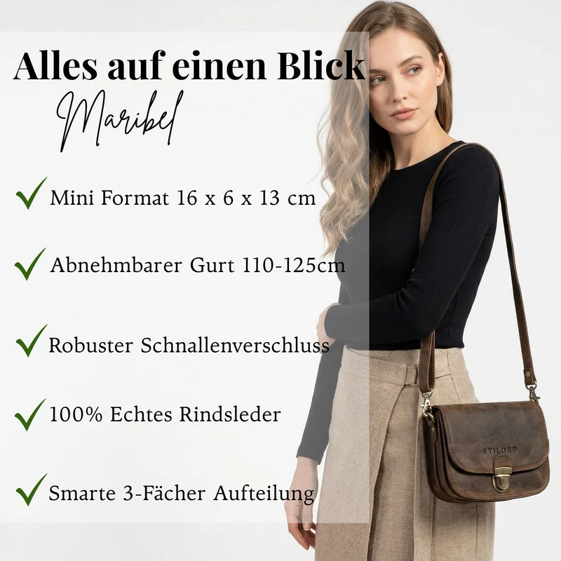 "Maribel" Mini Umhängetasche Damen Leder mit Abnehmbaren Gurt