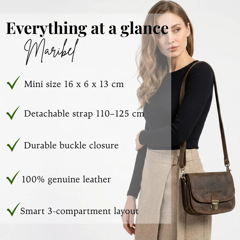 "Maribel" Mini Umhängetasche Damen Leder mit Abnehmbaren Gurt