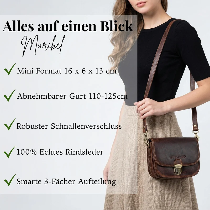"Maribel" Mini Umhängetasche Damen Leder mit Abnehmbaren Gurt