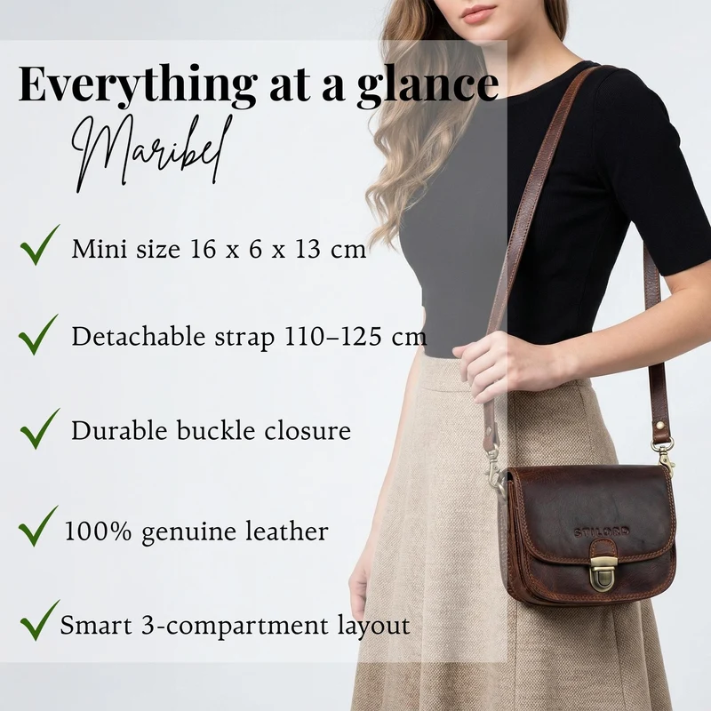 "Maribel" Mini Umhängetasche Damen Leder mit Abnehmbaren Gurt