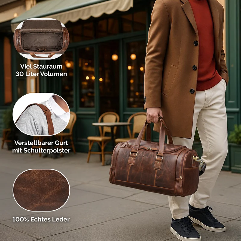 "Salvador" Robuster Weekender Herren Leder mit Schuhfach 30L