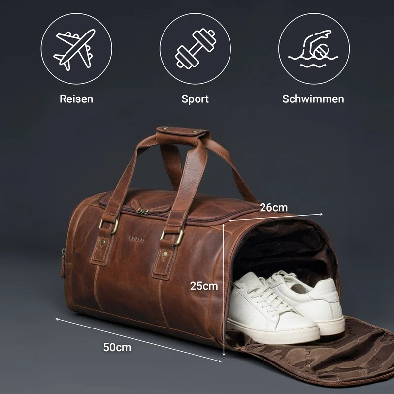"Salvador" Robuster Weekender Herren Leder mit Schuhfach 30L