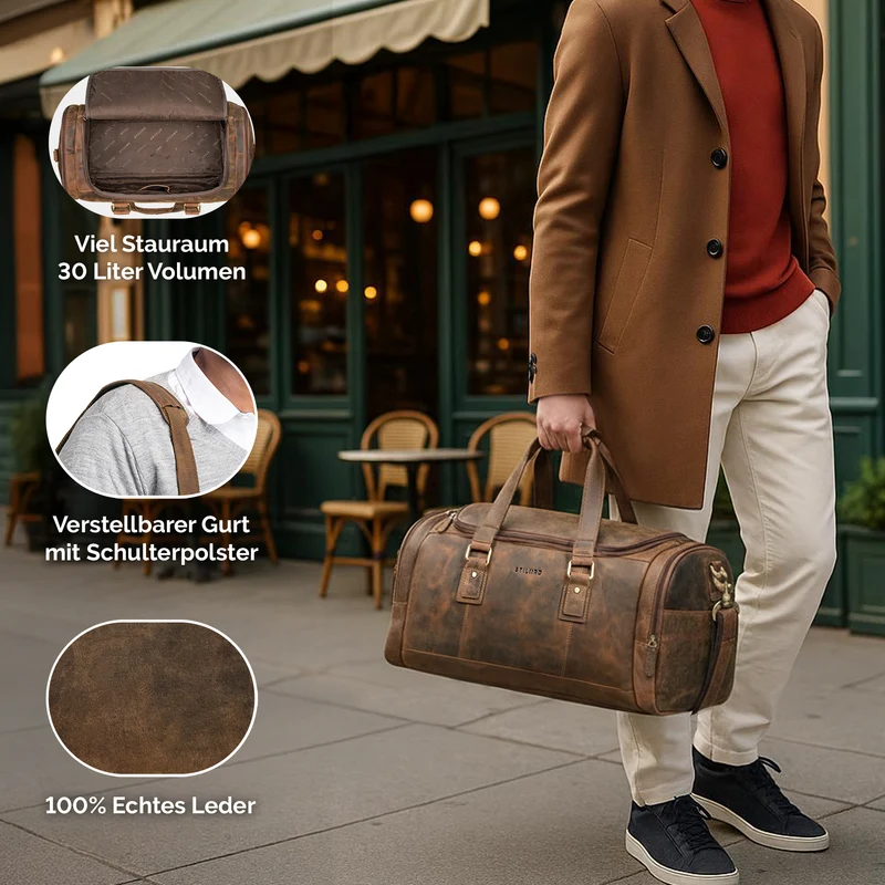 "Salvador" Robuster Weekender Herren Leder mit Schuhfach 30L