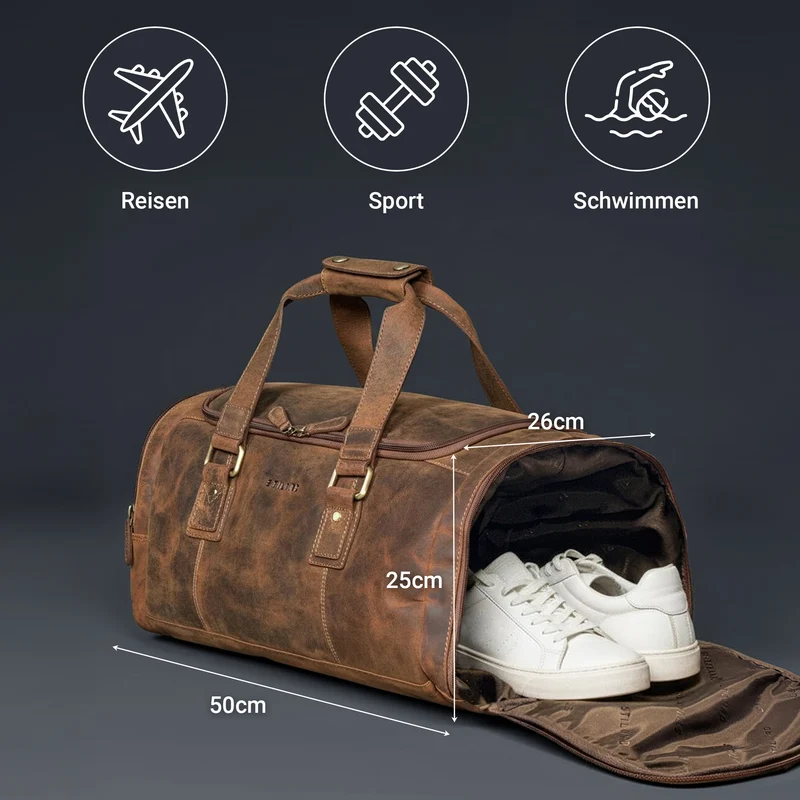 "Salvador" Robuster Weekender Herren Leder mit Schuhfach 30L
