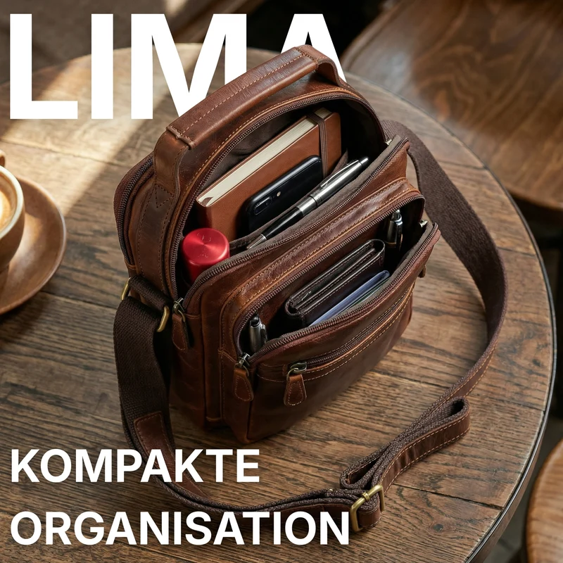 "Lima" Umhängetasche Herren Klein Leder Tragegriff Tablet 9,7 Zoll