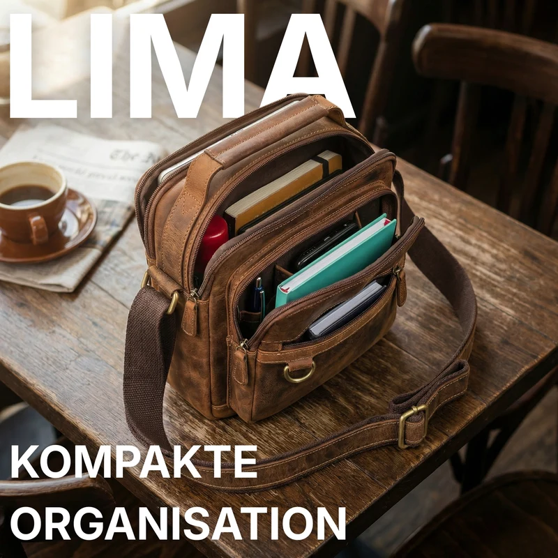 "Lima" Umhängetasche Herren Klein Leder Tragegriff Tablet 9,7 Zoll