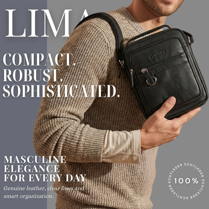"Lima" Umhängetasche Herren Klein Leder Tragegriff Tablet 9,7 Zoll