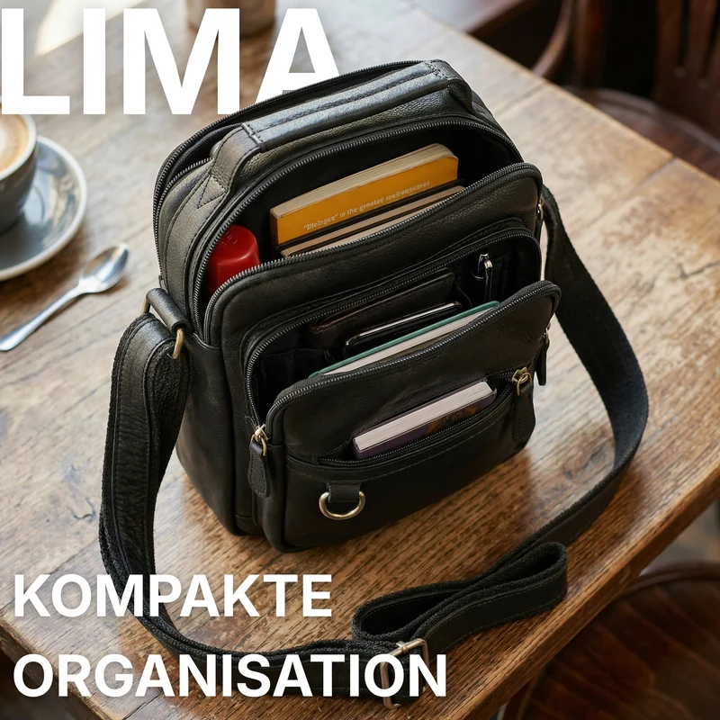 "Lima" Umhängetasche Herren Klein Leder Tragegriff Tablet 9,7 Zoll