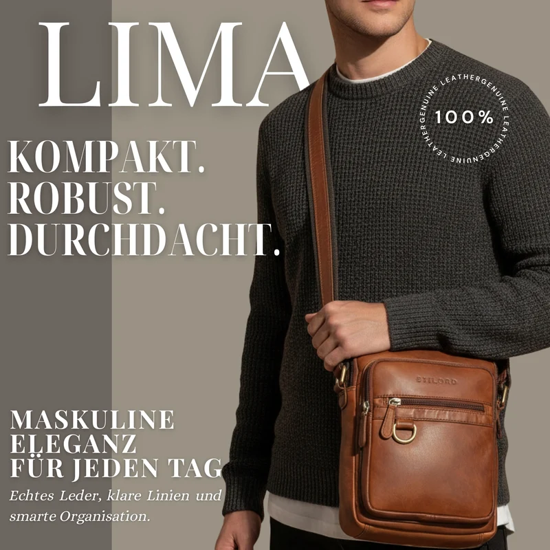 "Lima" Umhängetasche Herren Klein Leder Tragegriff Tablet 9,7 Zoll