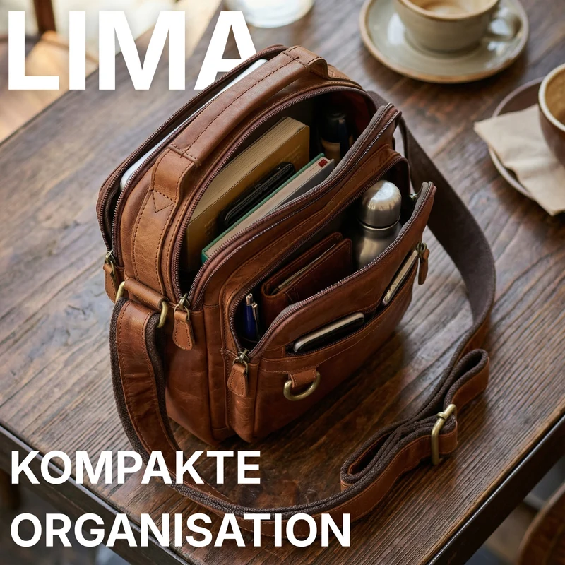 "Lima" Umhängetasche Herren Klein Leder Tragegriff Tablet 9,7 Zoll
