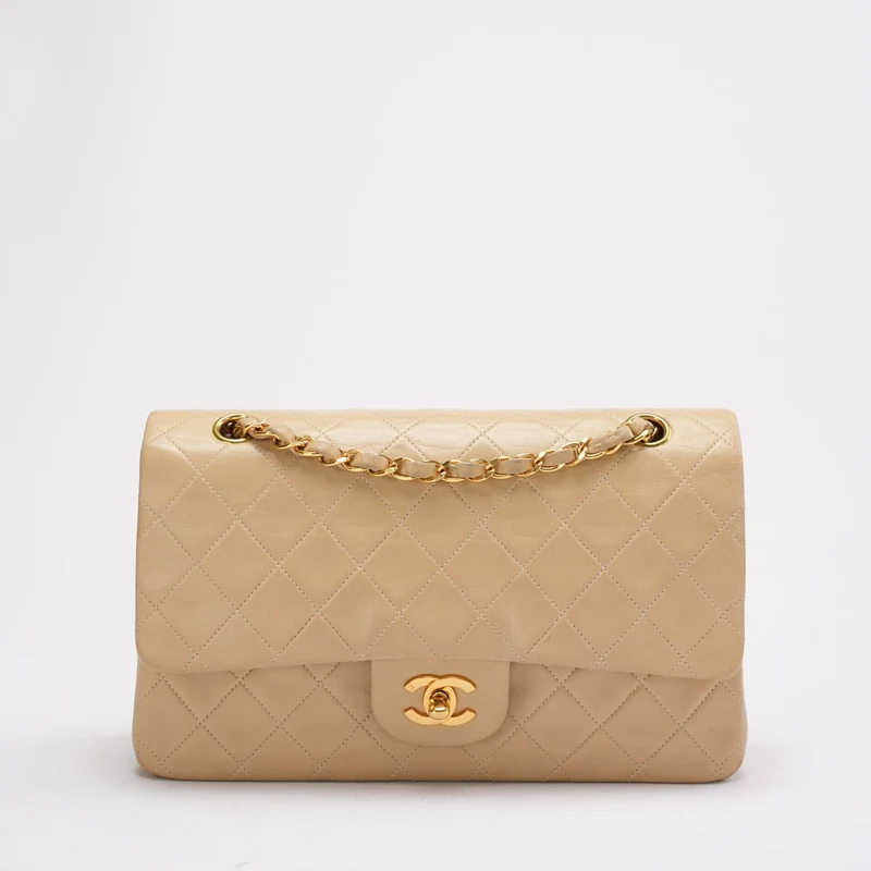 Chanel Vintage Beige Lammleder Medium Double Flap 1997