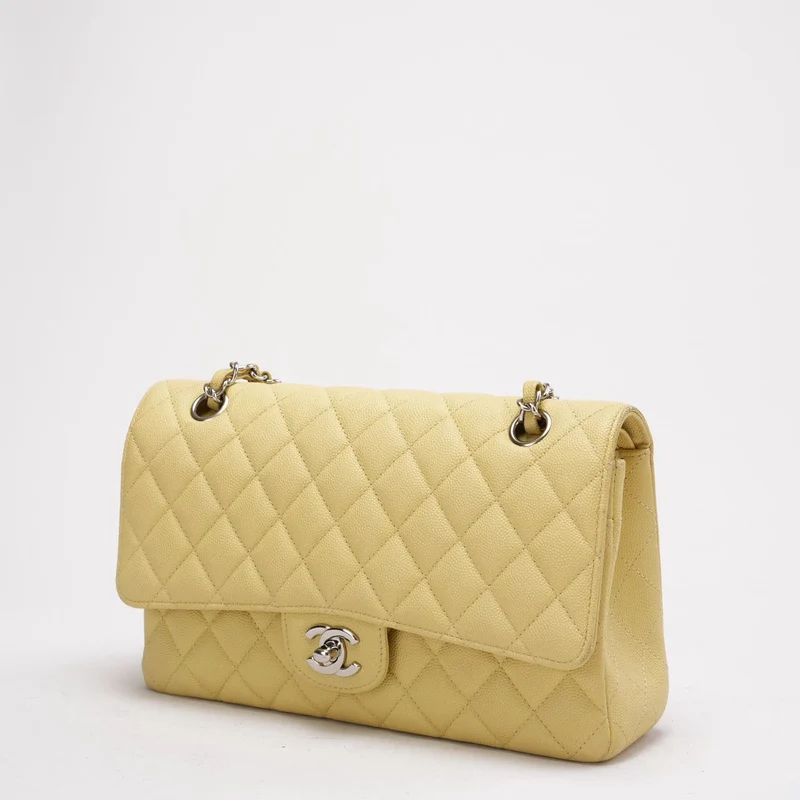 Chanel Gelb Medium Double Flap Caviar Quilted 2018