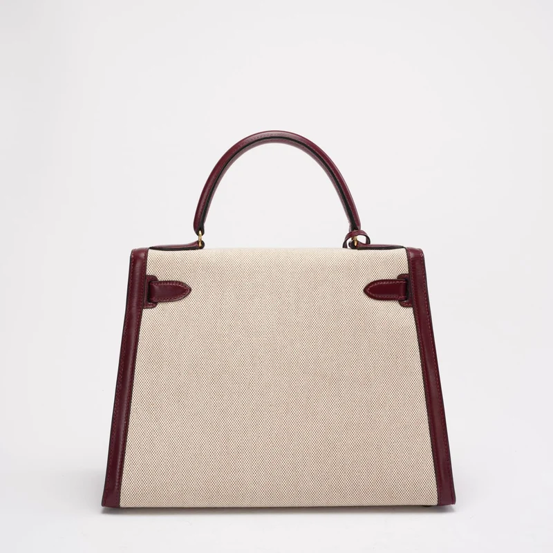 Hermes Vintage Kelly Sellier 28 Rouge Canvas Leder 1989