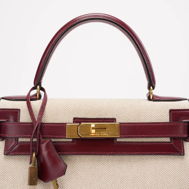 Hermes Vintage Kelly Sellier 28 Rouge Canvas Leder 1989